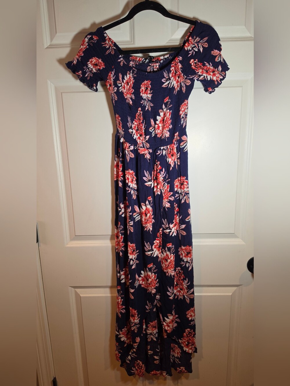 New Look Navy Floral High Low Open Front Maxi Dress L